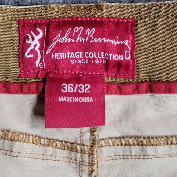 Browning Heritage Mens Canvas Pants Brown Tag 36x32 Fits 36x31 Articulated Knee - Picture 9 of 13